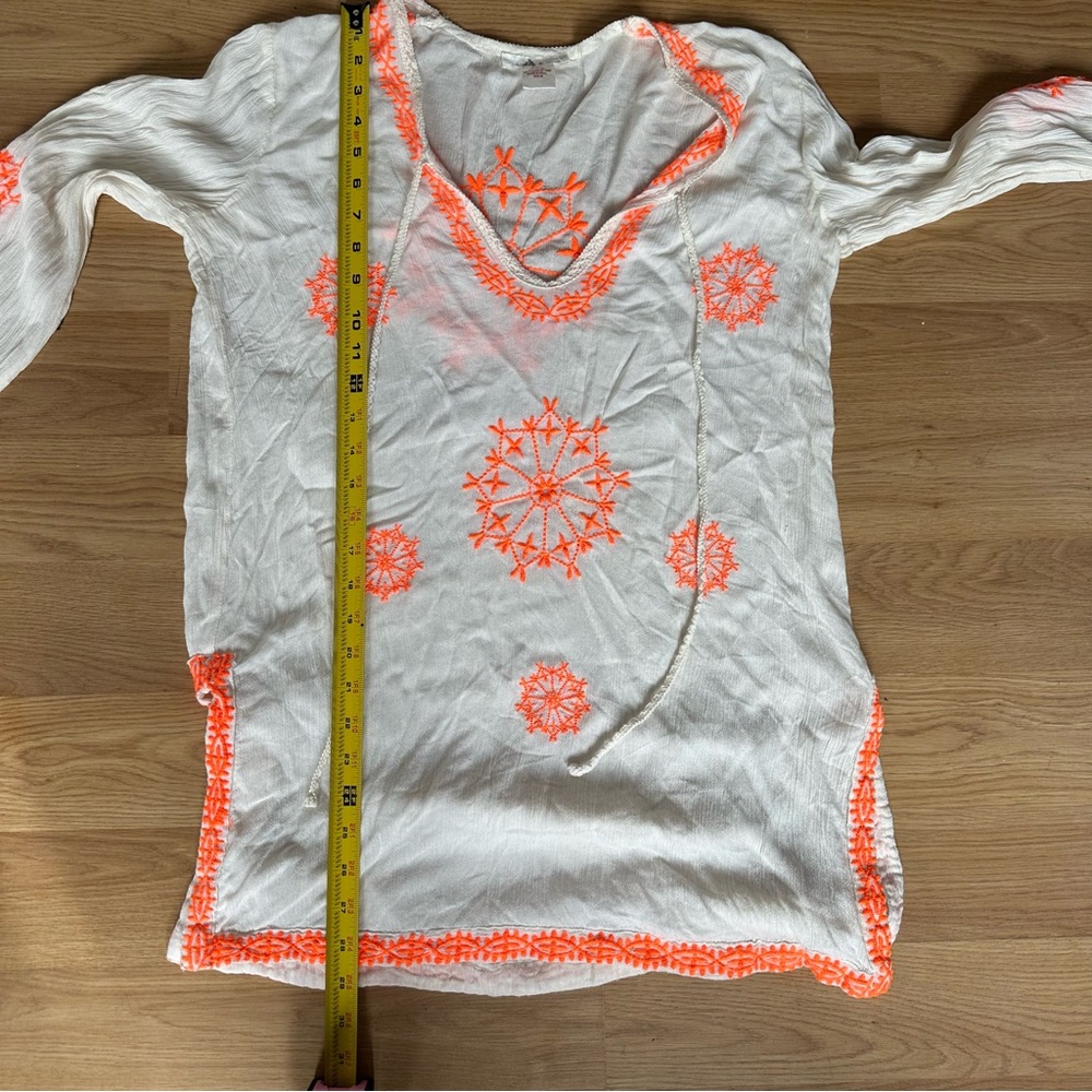Women's Cream Tunic with Orange Embroidery Medium - Picture 11 of 11